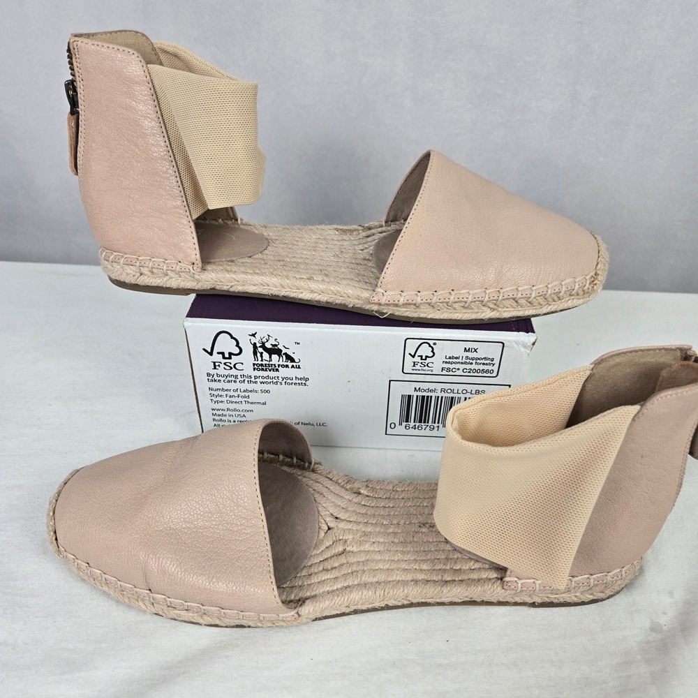 Eileen Fisher Womens 8 Nude Pink Leather Ankle Strap Espadrille Sandals Flats
